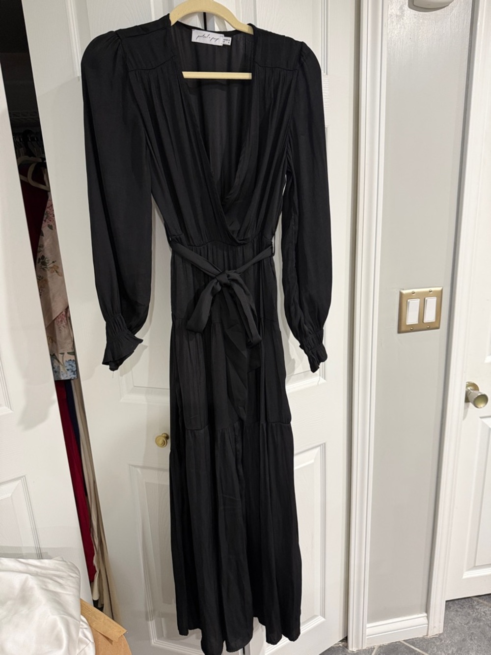 Petal & Pup Black Long Sleeve Wrap Tiered Maxi Dress